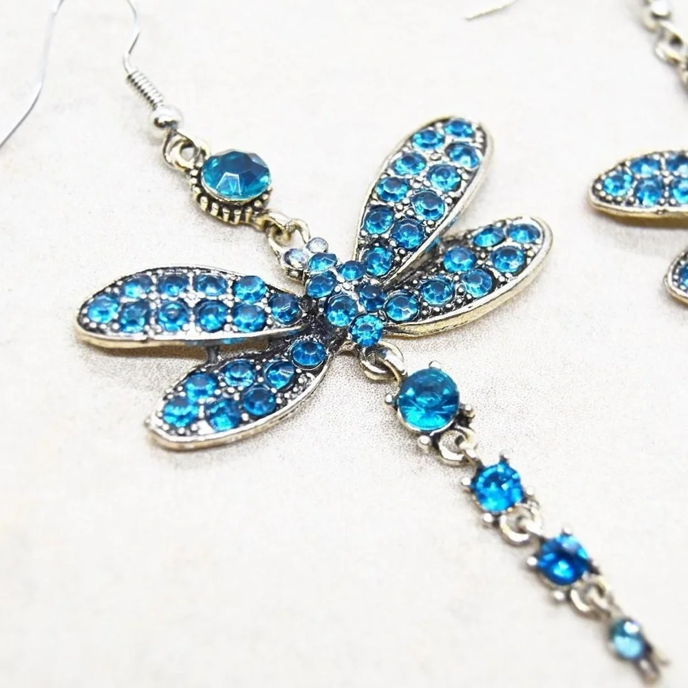 Blue Statement Dragonfly Earrings
